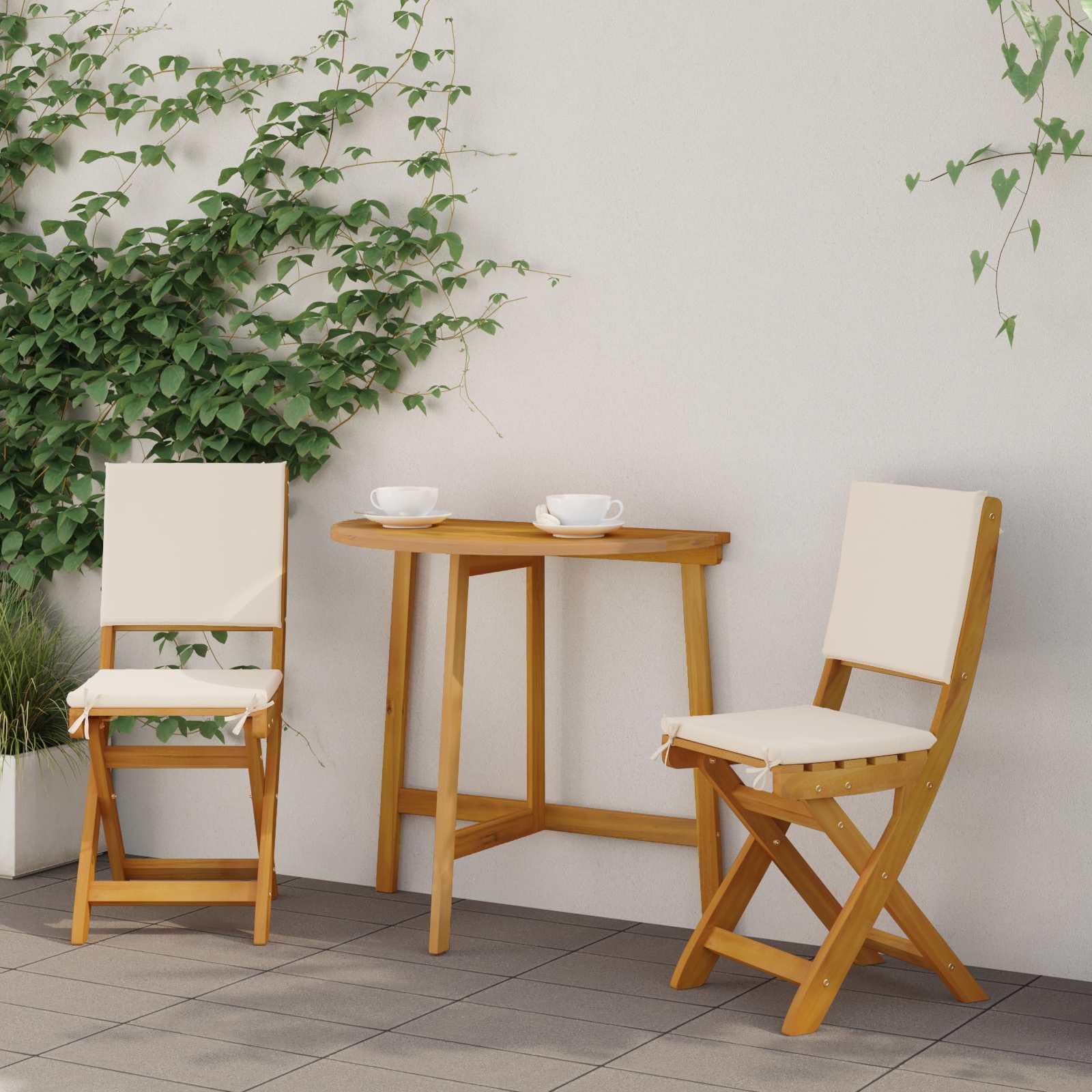 Chaise de bistrot en bois massif de jardin Ensemble de 2 chaises crème
