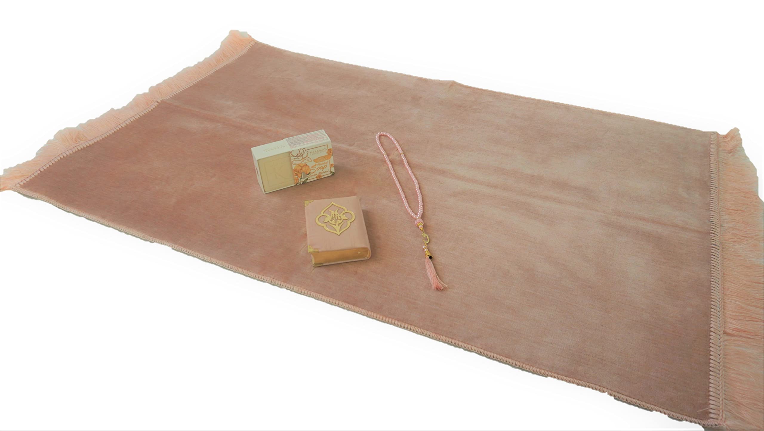 Tapis de prière en velours Lale Collection rose pastel avec Coran premium