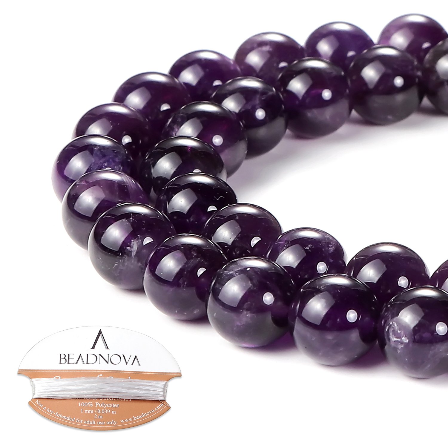 BEADNOVA 10mm Natural Amethyst Purple Quartz Gemstone Round Loose Beads for Jewelry Making (36-38pcs)