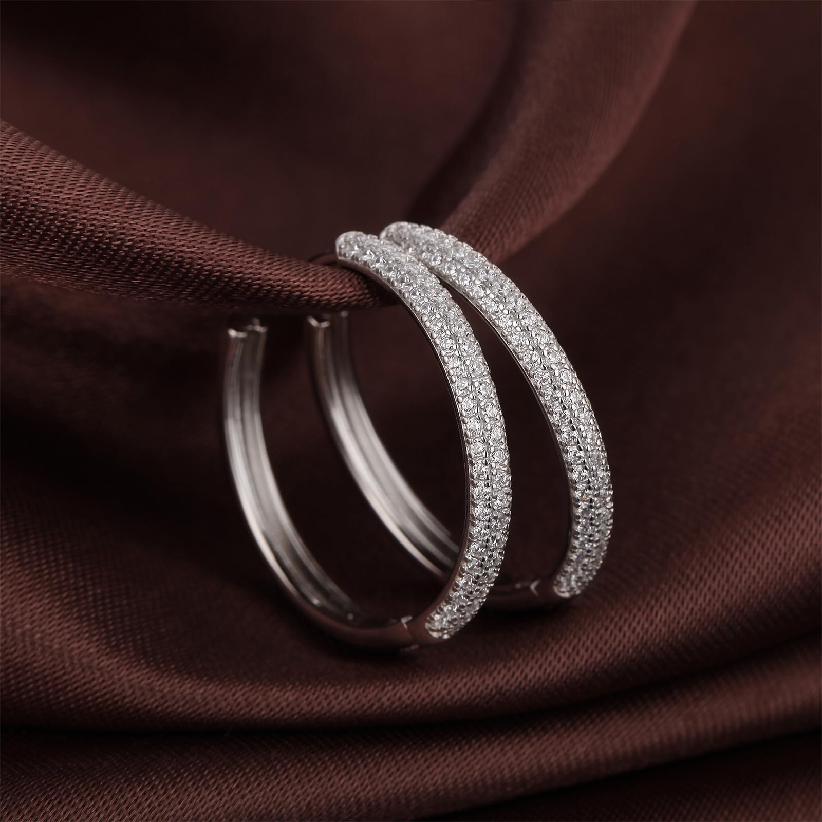Creolen Silber 925 Chunky Ohrringe Creolen mit Zirkonia für Damen | Hypoallergen Dick Huggie Ohrringe Schmuck