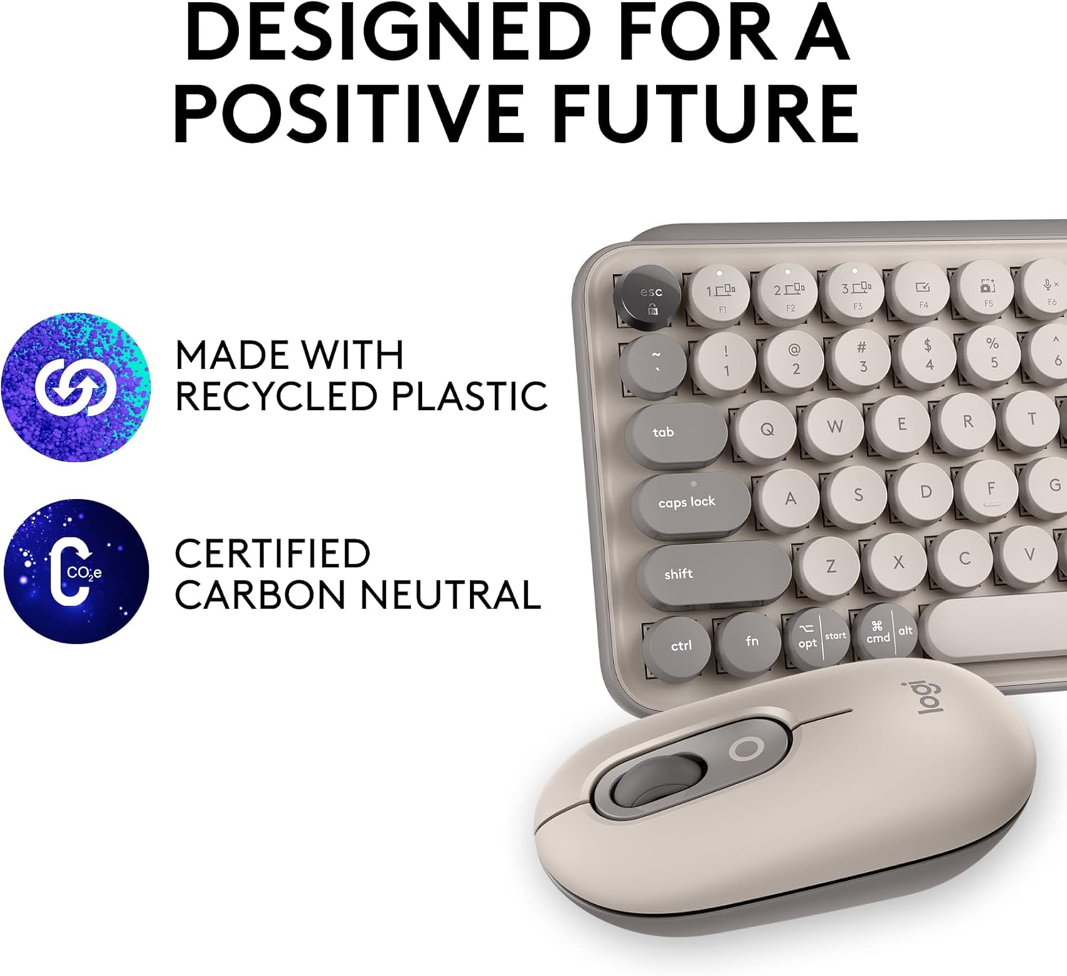 Logitech POP Keys + POP Mouse - Wireless Keyboard and Bluetooth Mouse Combo with Typewriter-Style Mechanical Keys, Emoji Features, Cute Compact Design - Mist