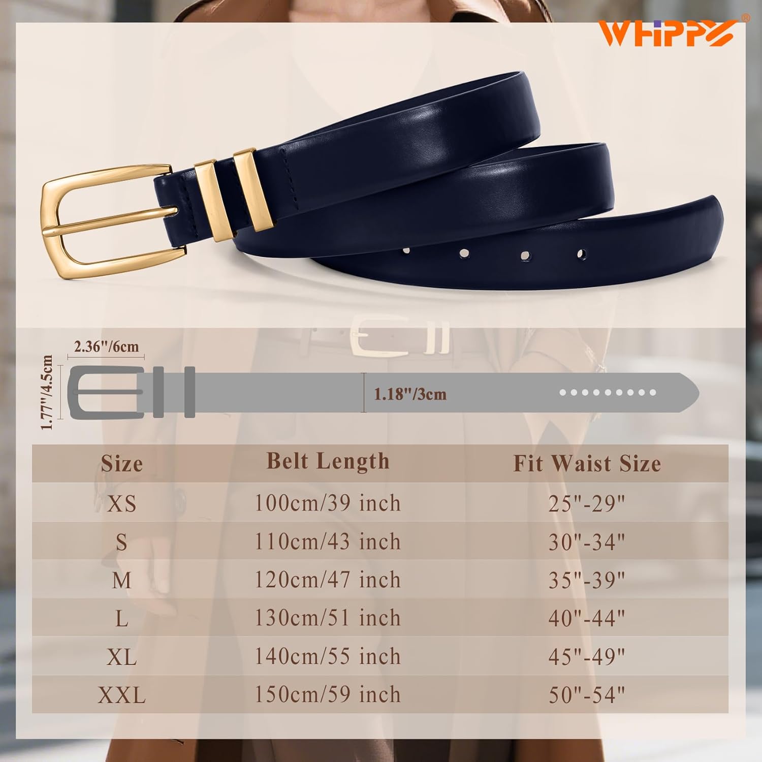 WHIPPY Women's Leather Belts for Jeans Pants Fashion Ladies Belt Gold Buckle Belts for Women - Image 5