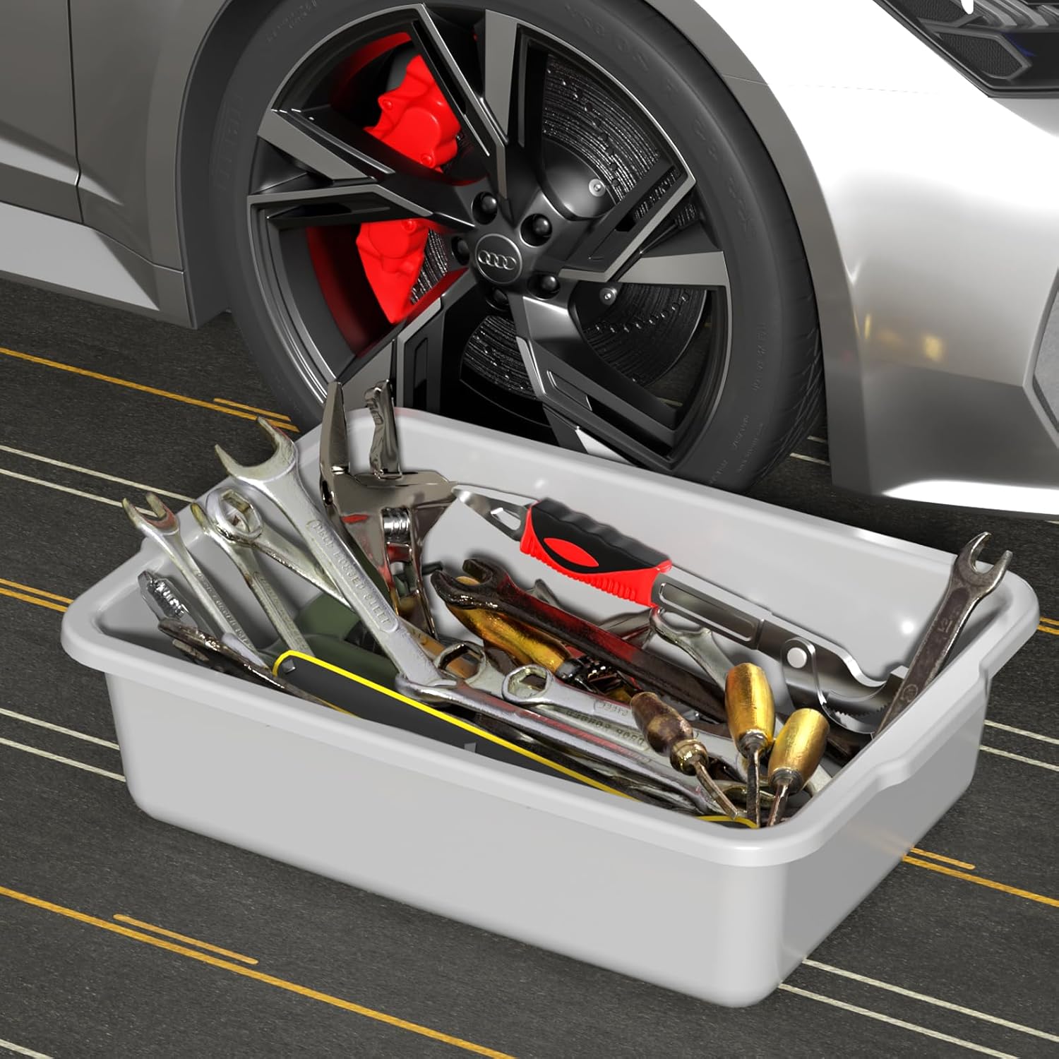 Ggbin 4 Pack Extra Large Plastic Bus Tubs, 35 L Commercial Bus Boxes, Gray