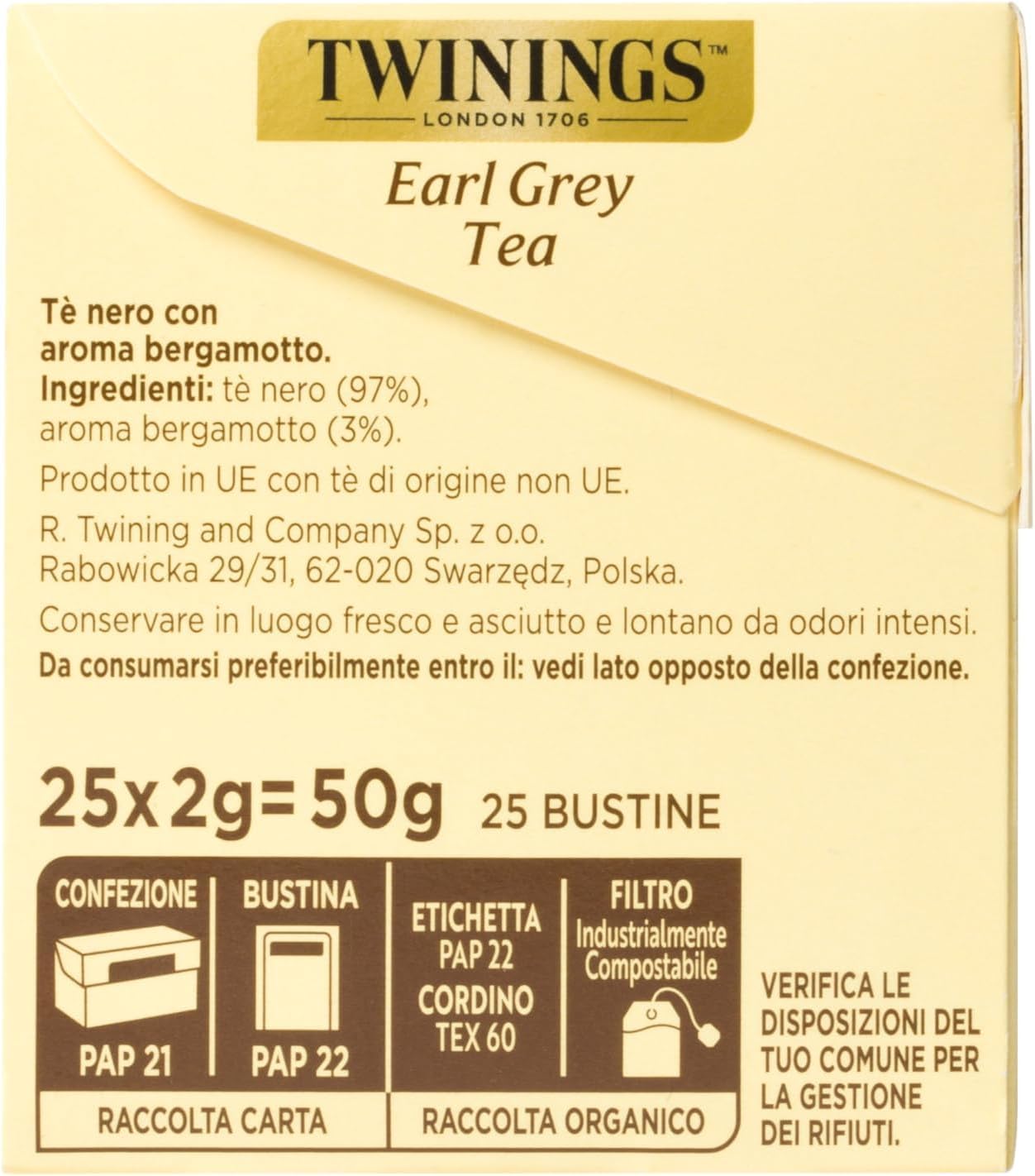 Italian Gourmet Schwarztee Earl Grey 12er Pack, 12 x 25 Teebeutel (je 50 g), aromatisierter schwarzer Tee mit Bergamotte, ideal für Büro & Vorrat + Italian Gourmet Polpa
