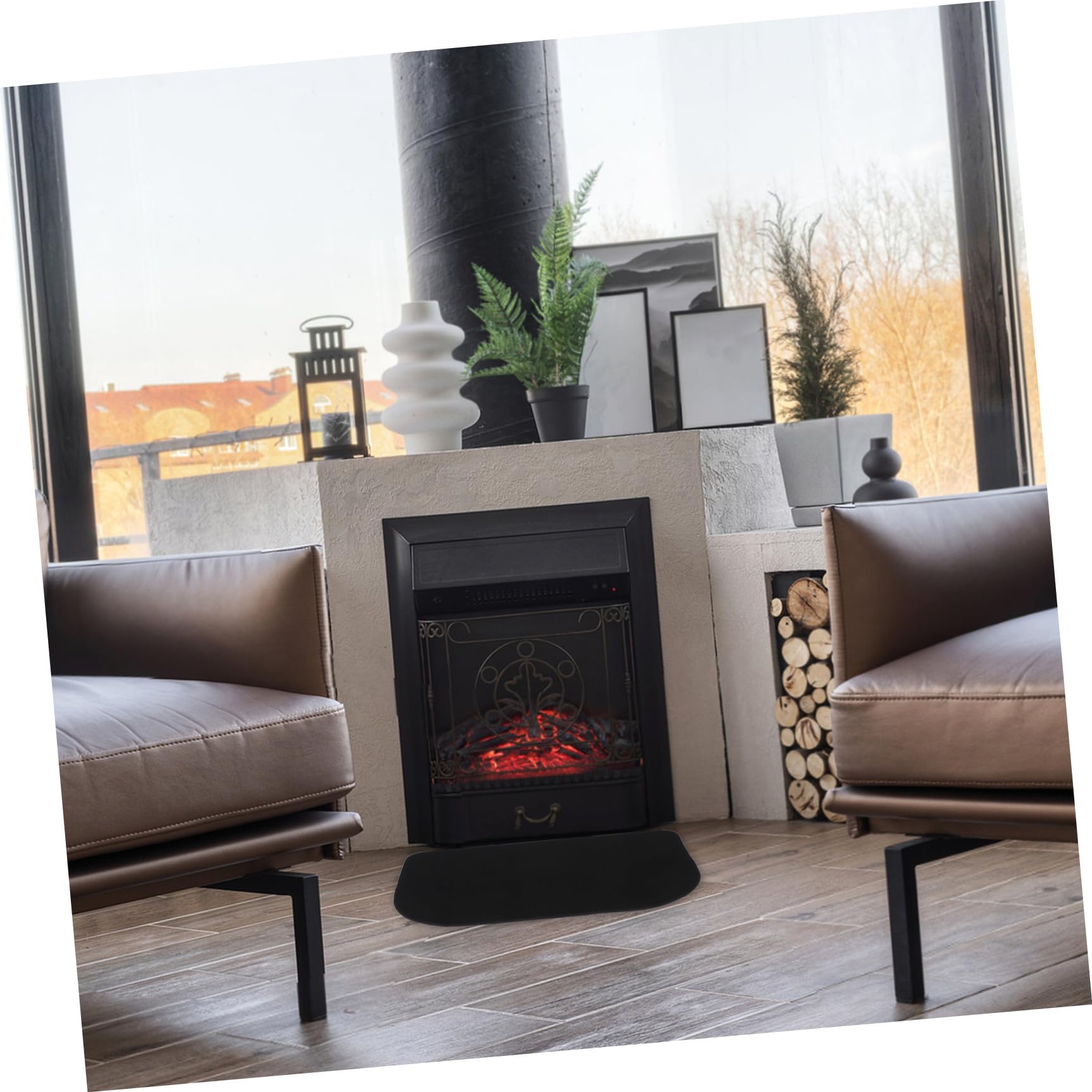 DOITOOL Tappetino Ignifugo per Caminetto a Mezza Forma in Poliestere e Pvc, Resistente al Calore, Protezione Pavimento per Uso Interno ed Esterno in Inverno
