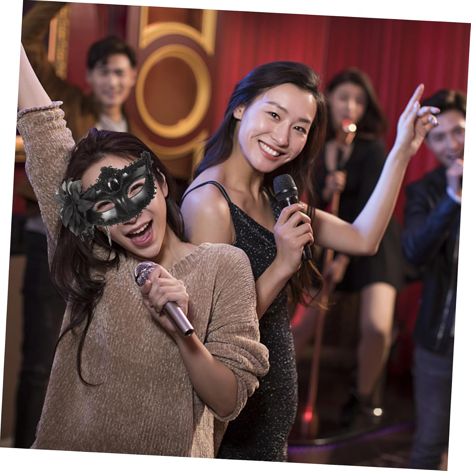 Halloween Season Couple Half Face Mask 2 Pcs Plastic Fabric Masquerade