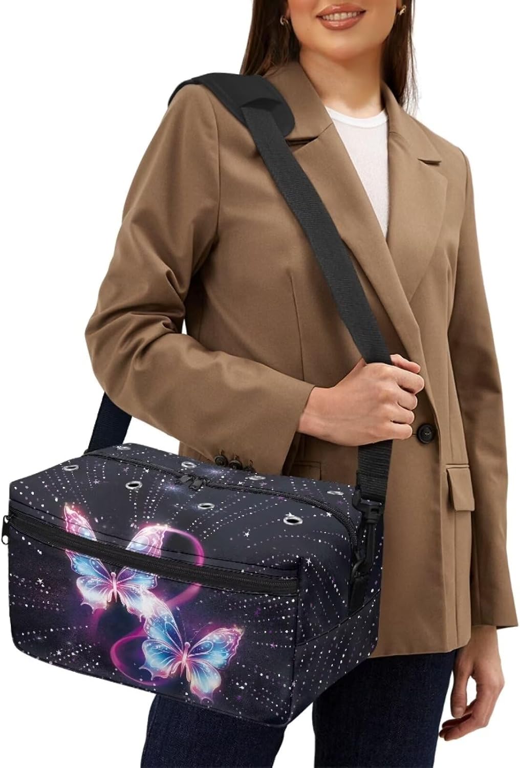 Kathyboom Butterflies Yarn Storage Bag Knitting Bag Crochet Bag Organizer, Water Resistant Yarn Bag for Knitting Accessories, Crochet Hooks, Knitting Needles