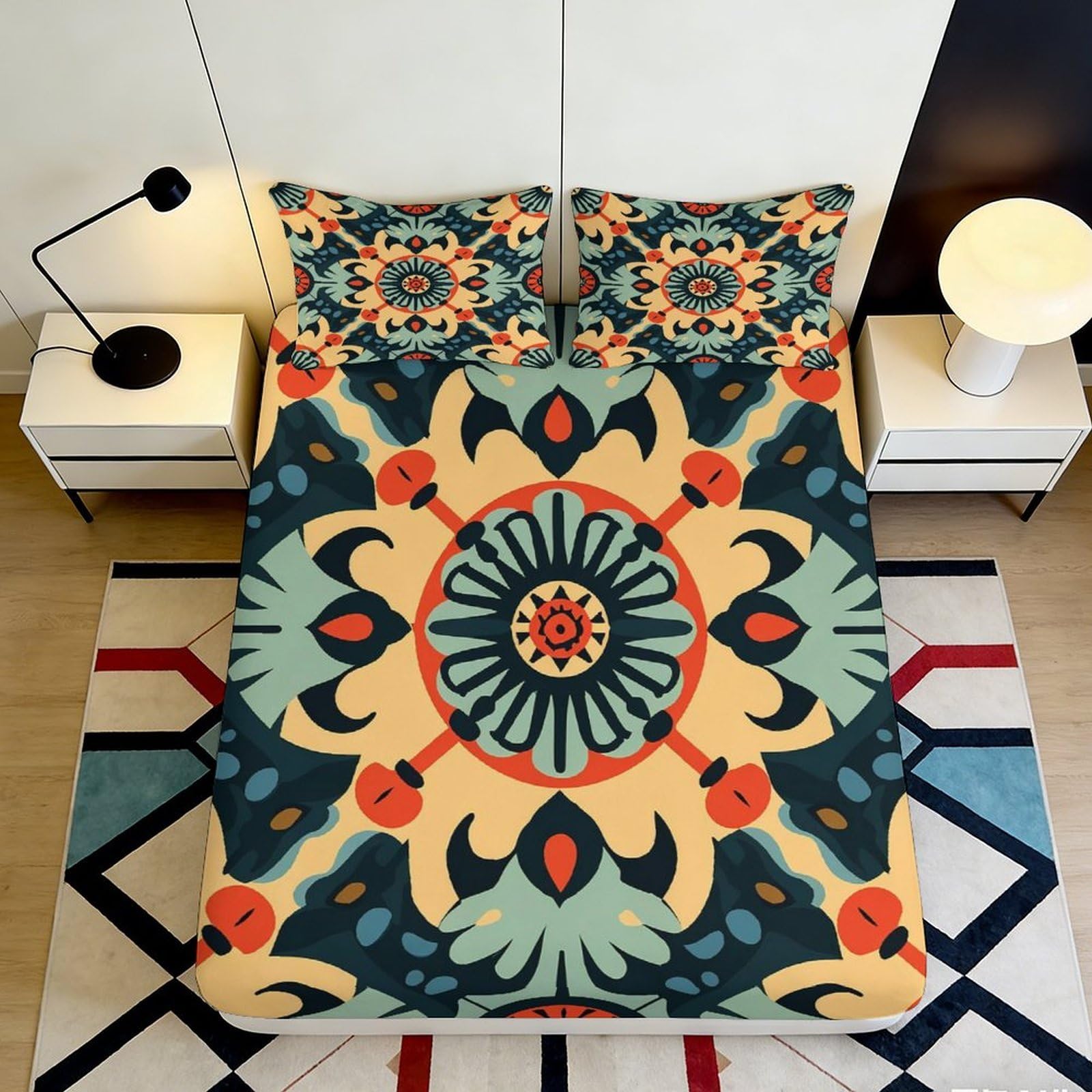Pnayamiorkfel Style-2 3D Printed Boho Mandala Fitted Sheet Microfiber Soft Non-Slip Ethnic Floral Mattress Cover For Bedroom Decor 90X200x25cm