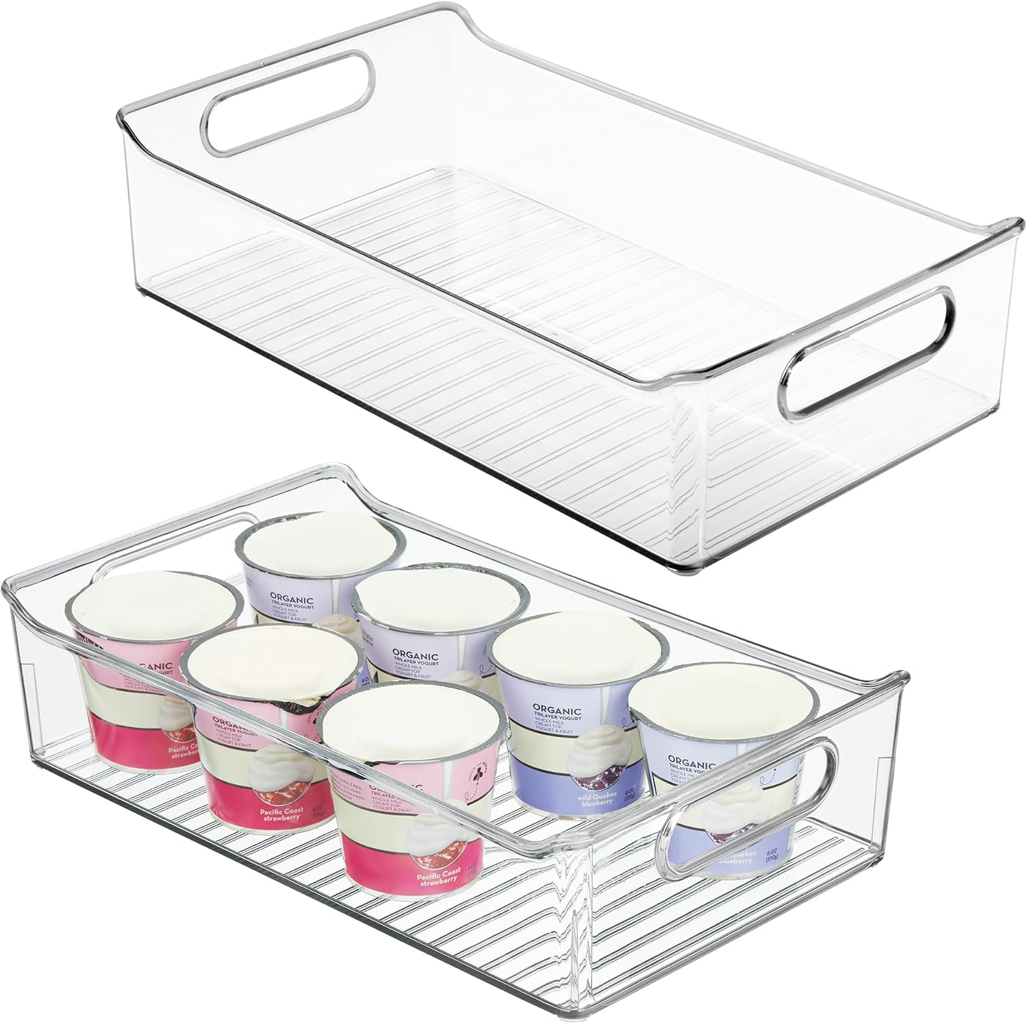 iDesign Plastic Pantry Storage Organizer Bin, Set of 2, Clear | With Handles