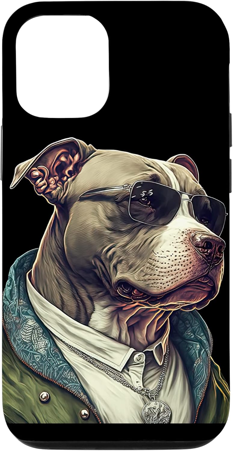 iPhone 14 Pro Max Funny American Pit Bull Terrier Wearing Sunglasses Case