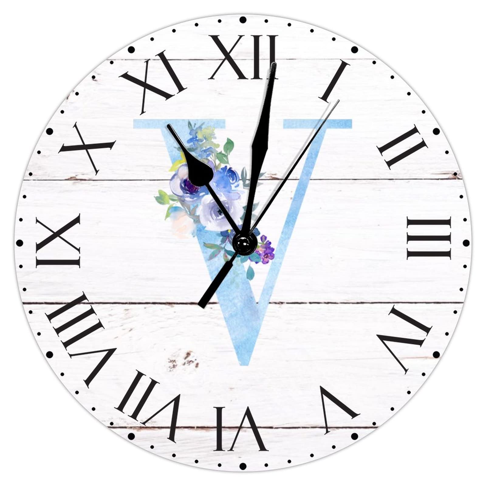 Horloge murale bleu floral en PVC pour sublimer le design chic de votre salon rustique