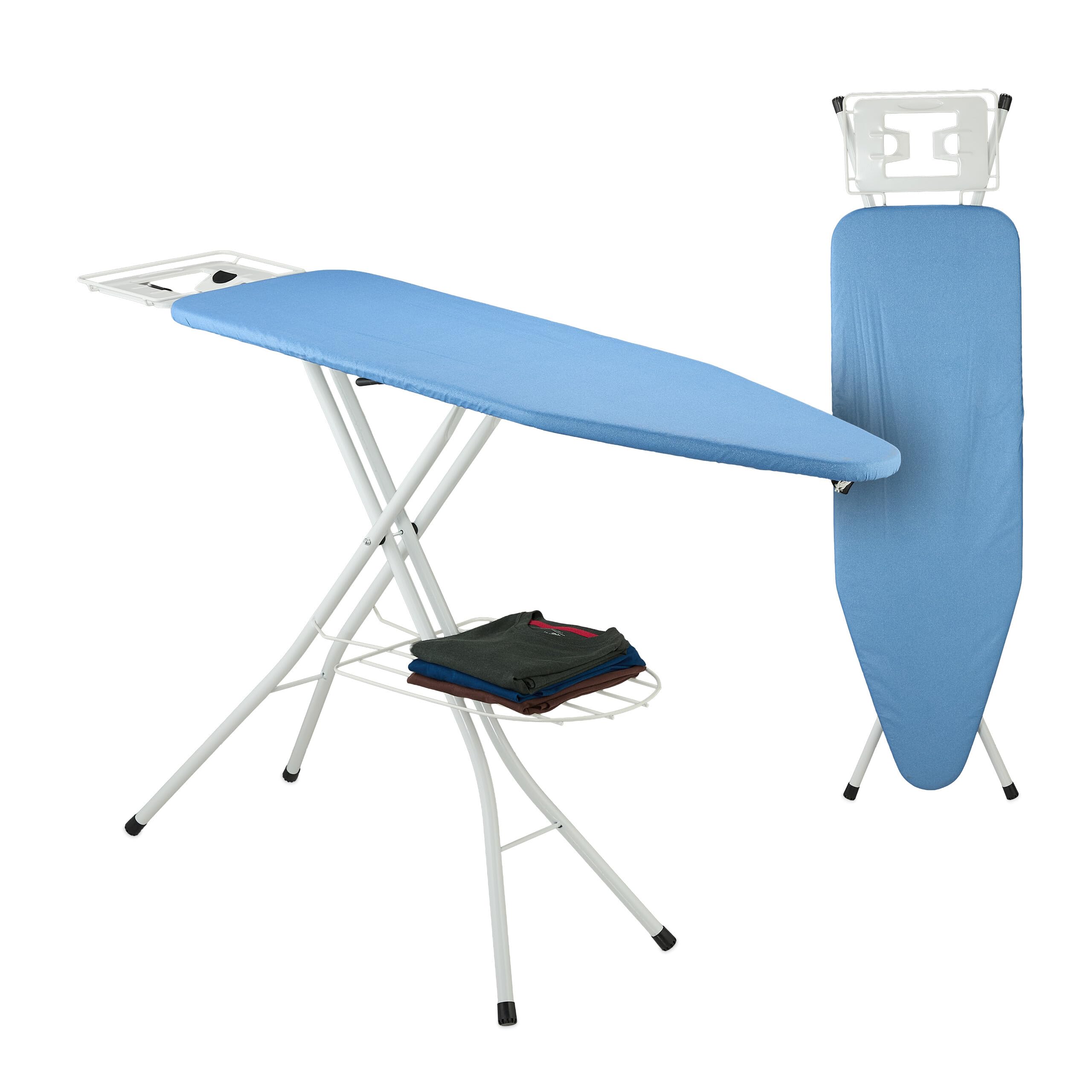 Relaxdays ASSE da Stiro Pieghevole, Tavolo Ferro a Vapore, Piano per Stirare Salvaspazio, 120x38 cm, Copriasse, Blu