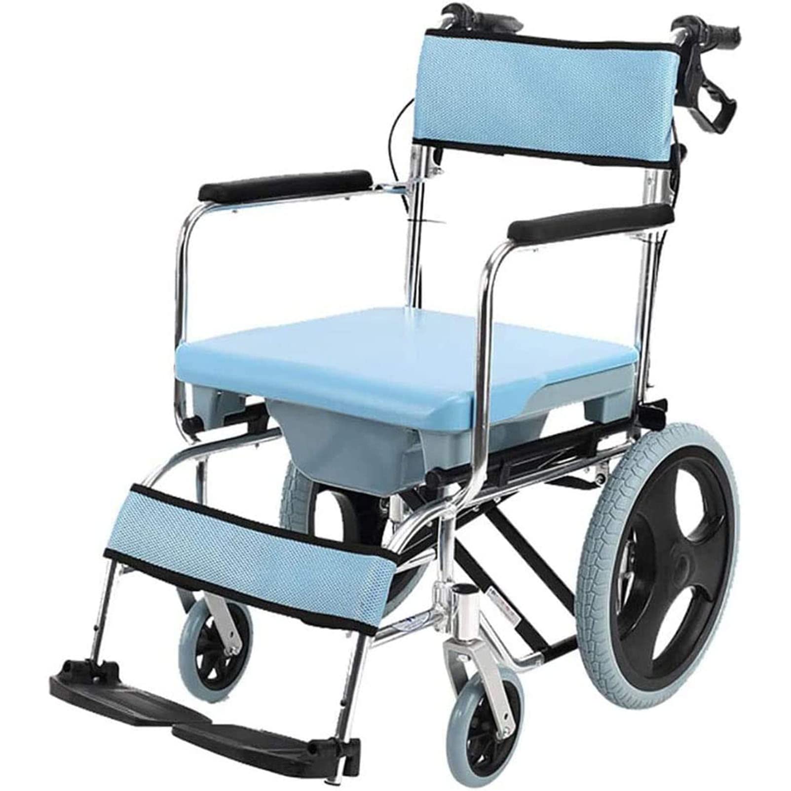 Gthtuhfd 1 Wheelchair Shower Over Toilet With Commode, Multifunctional Bathroom Foldable Aluminum Commode Wheelchair With Padded Seat Handbrakes, For Elderly Disabled