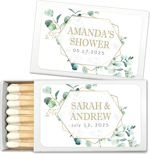 Best Day Ever Spot Partidos de boda, combinación perfecta de eucalipto para recuerdos de boda, partidos de boda personalizados (juego de 50 cajas de