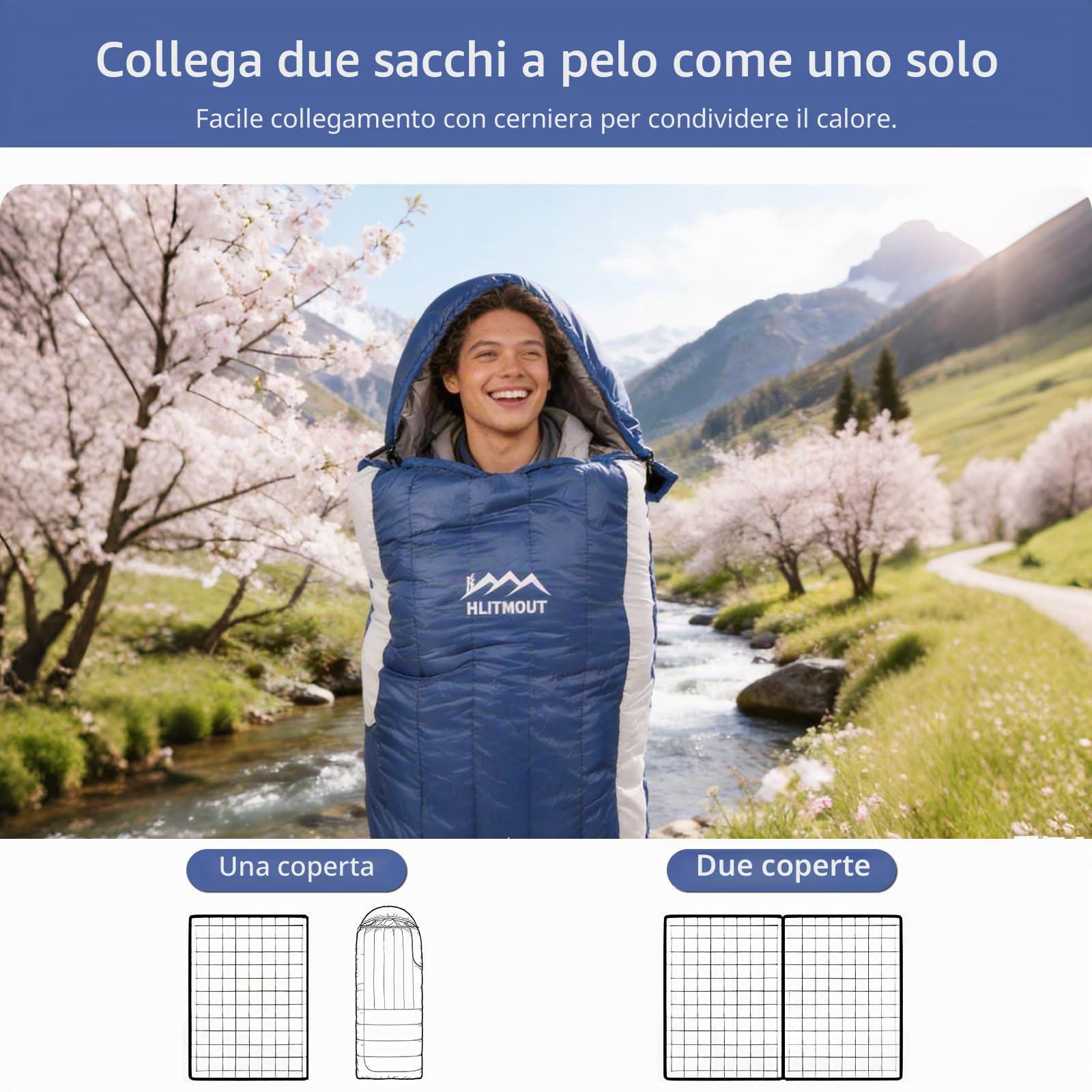 Sacco a pelo in piuma, da -10 °C a 8 °C, leggero e compatto, per adulti, bambini, 3 ~ 4 stagioni, campeggio, escursionismo e trekking, attività all'aperto e per interni