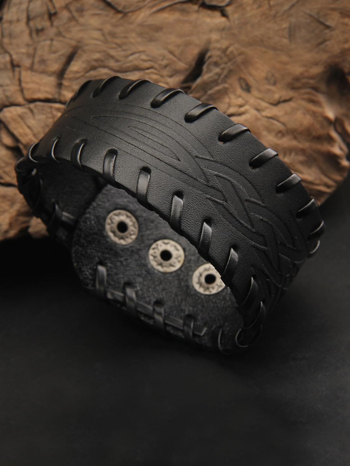 Jeilwiy Leather Cuff Bracelet for Men Wide Leather Wristband Skull Spiked Leather Bracelets Punk Studded Bracelets - Image 3