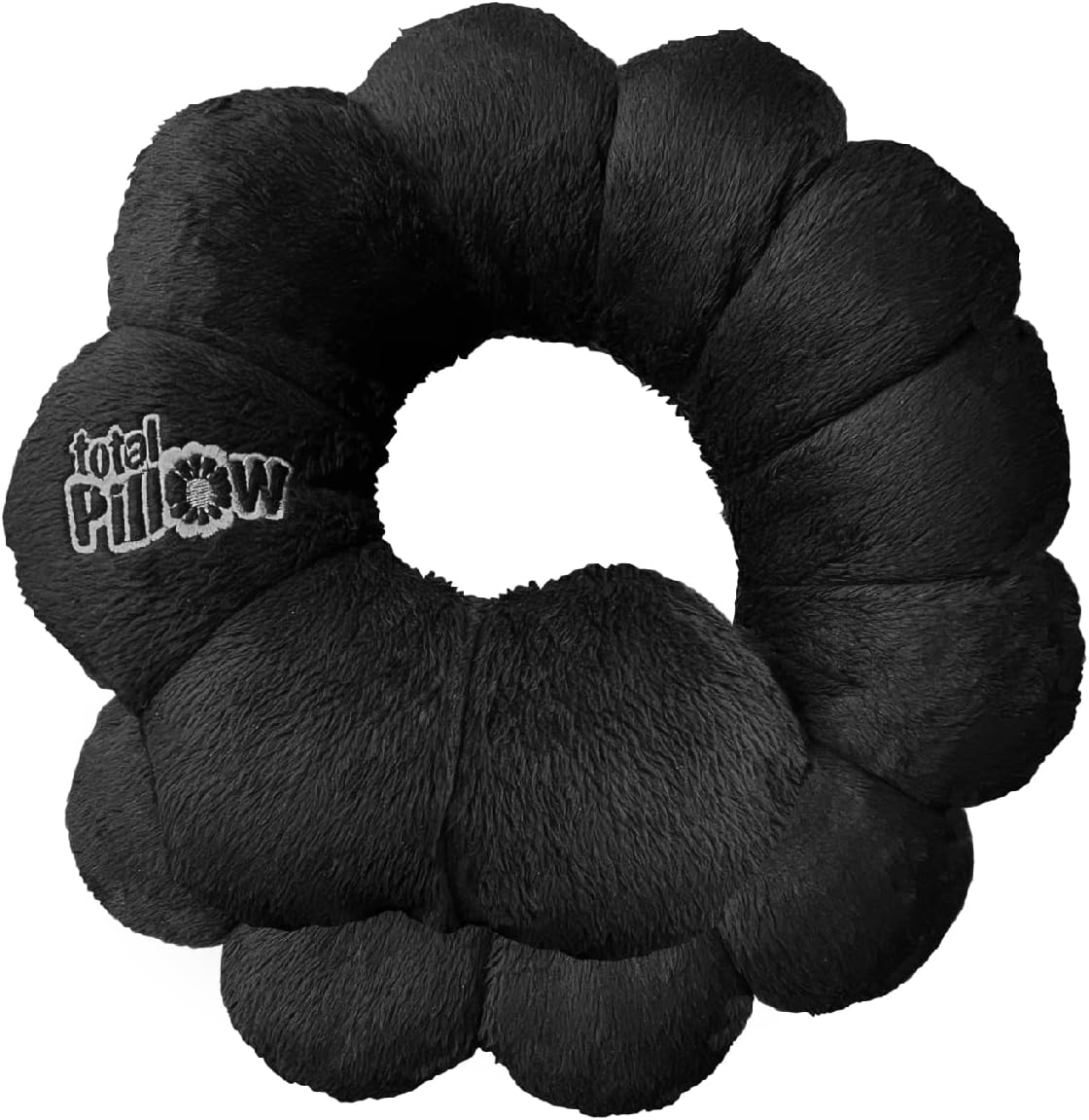 Total Pillow Hug Airplane and Car Travel Pillow, Back to School Adjustable Comfy Pillow Supports Neck, Chin, Head. Donut Chair Tailbone Relief Cushion. Use for Lumbar, Tech Neck, Single, Black & Gray