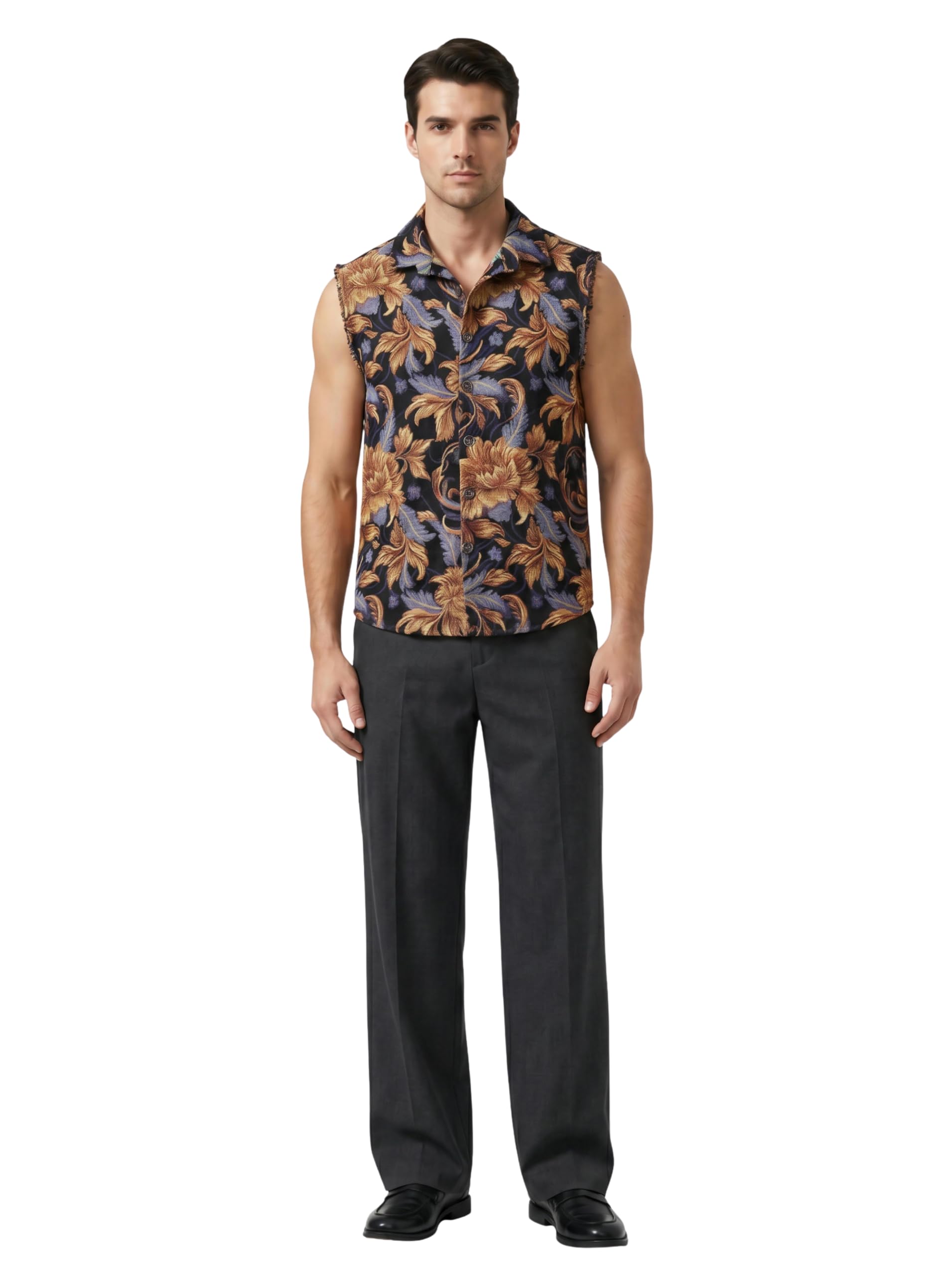 clazzey Baroque Bloom Polycotton Printed Jacquard Vest for Men Premium Floral Pattern Sleeveless Button-Down Stylish Casual Wear-picture-17