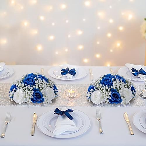 Miniatura 9 de BLOSMON Bolas de flores falsas, centros de mesa de boda, 2 piezas, rosa carmesí, aliento de bebé, flores artificiales, piezas centrales de