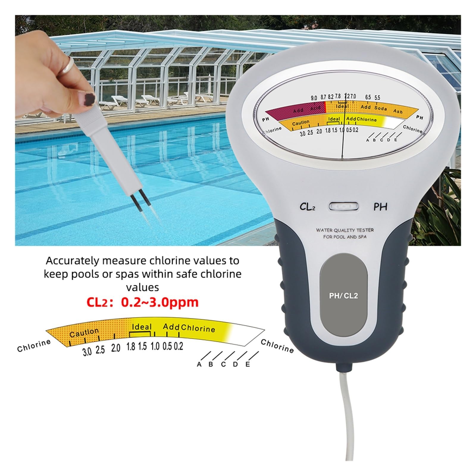Testeur de qualité de l'eau Testeur de Chlore 2 en 1, testeur de pH et de Chlore, Niveau PC-101, testeur de pH numérique Portable, qualité de l'eau de Piscine