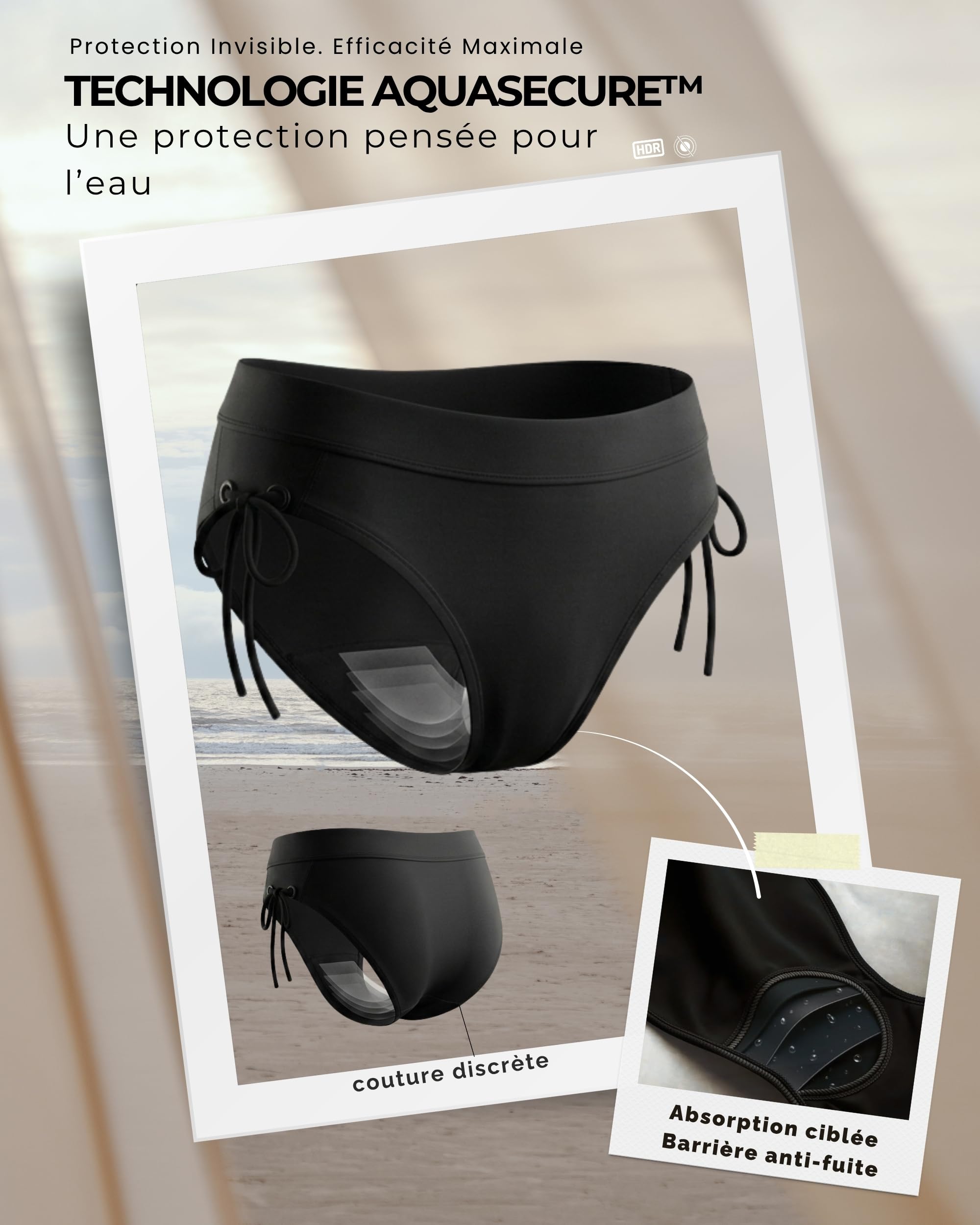 Maillot de Bain Menstruel Adolescente & Femme | Technologie AquaSecure | Flux Léger et Moyen | Bas de Maillot de Bain Menstruel | Natation, Piscine & Mer | Jeune Fille et Ado | Écologique et Oeko-TEX