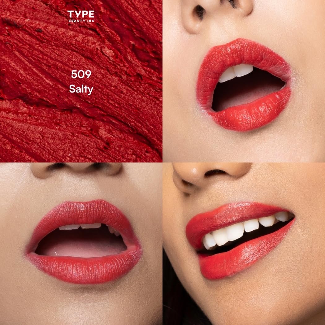 TYPE BEAUTY INC. Cream Matte Lipstick For Dry & Dehydrated Lips with Squalane & Tripeptides | Long Lasting upto 8 Hrs | Nourishes Lips & Great For Daily Use | For Women - Salty (509) | 2.5g 1