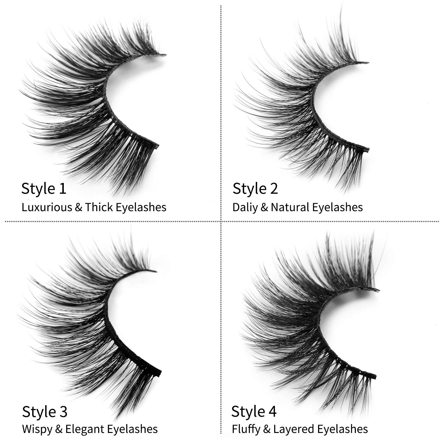 DYSILK Lashes False Eyelashes - 20 Pairs 6D 4 Styles Mixed Faux Mink lashes Thick Wispy Fluffy Natural - Fake Eyelashes Cat Eye Lashes Natural Look Reusable Lashes Pack| 10mm-20mm