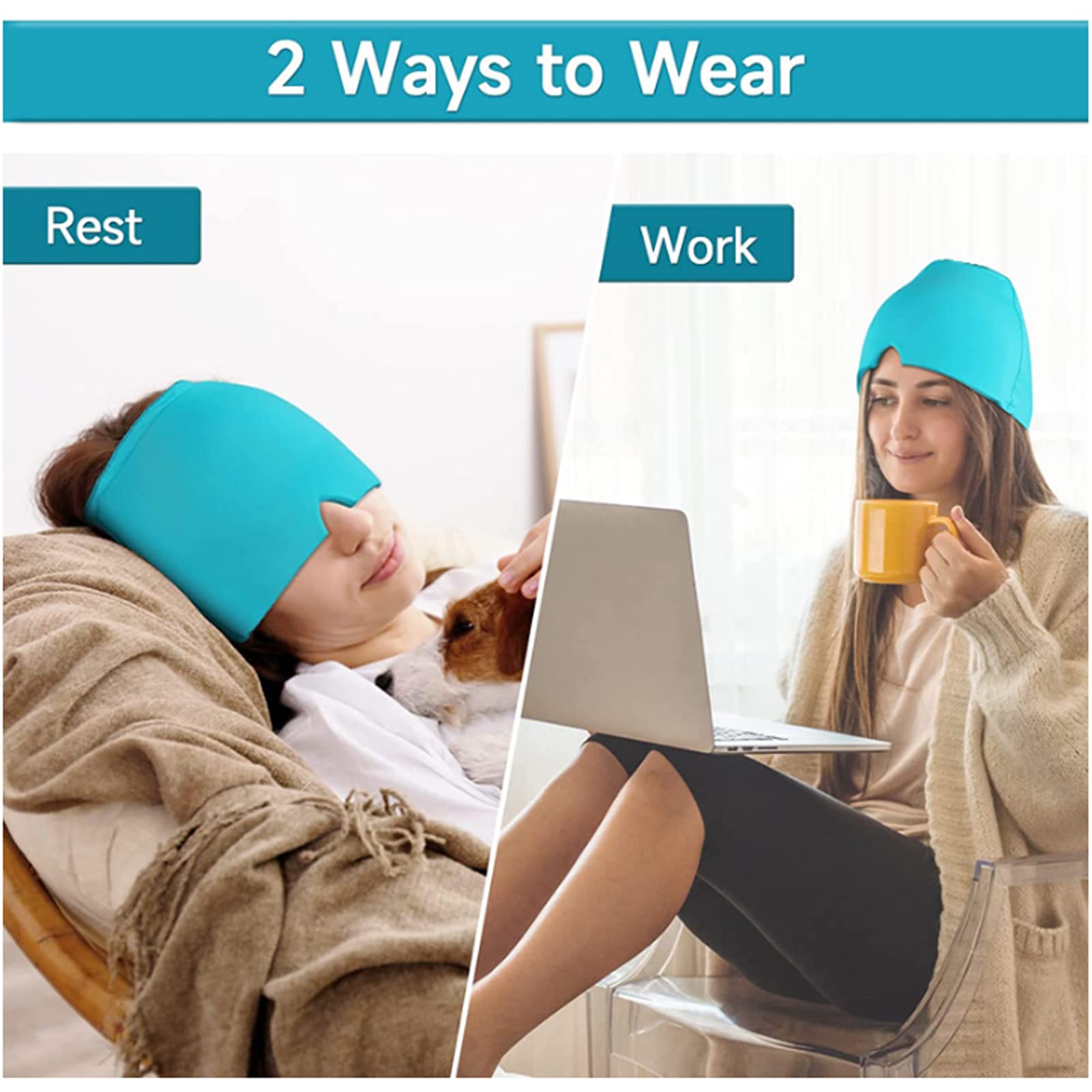 EEUK Migräne Maske warm und kalt, Headache & migraine Relief Cap Tragbar Kalt Warm Kompresse Kühlpads Migrane Maske für Migräne, Stressabbau,Geschwollene Augen, Wiederverwendbar(Color:Rosa)