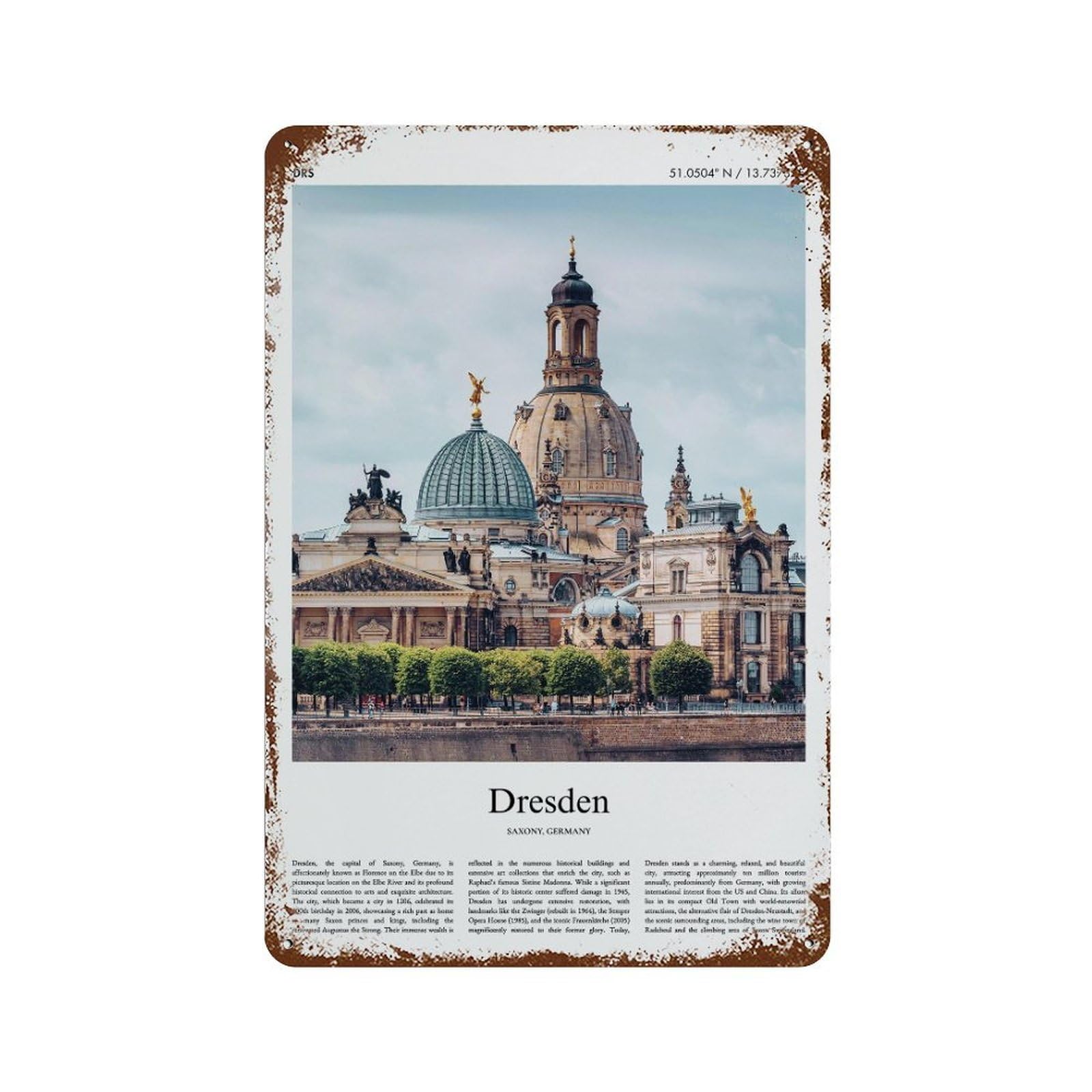 xiaoxiaoshen Dresden Saxony, Germany City Scenery Wall Decor Art Metal Tin Poster Modern Home Decor Art Home Bar Shop Decorations Vintage Sign 30x20cm
