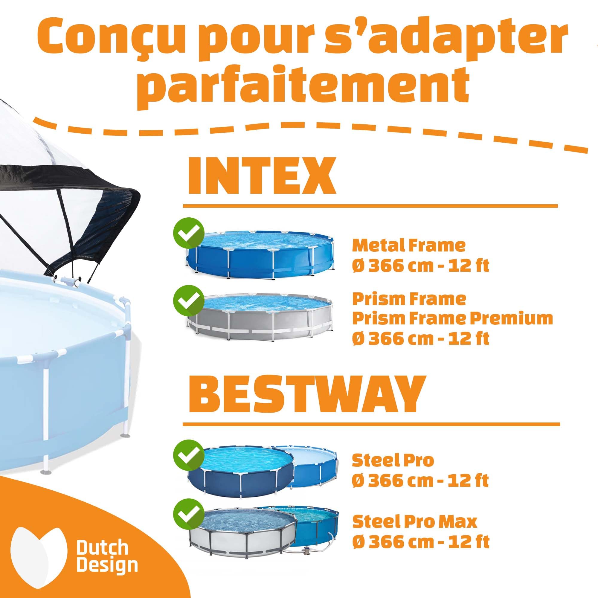 EXIT Toys Dôme Piscine Hors Sol Rond 366 cm pour Piscines 360–370 cm – Abri Piscine Hors Sol pour Intex Bestway et EXIT – Garde l’Eau Plus Propre et Plus Chaude – Transparent
