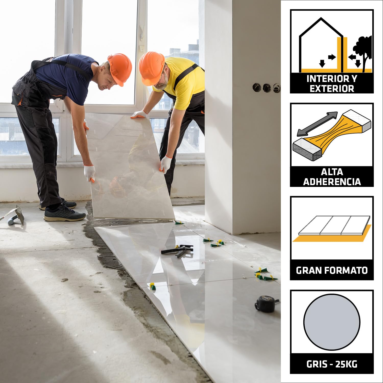 SIKA - Adhesivo cementoso de consistencia variable de altas prestaciones - SikaCeram-252 StarFlex - Gris - Deformable - Para la colocación de piezas cerámicas de tamaño medio a gran formato - 25kg