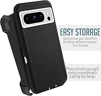 Vista 3 de Funda para Google Pixel 8 Pro, resistente y duradera, con protección de puerto, incluye soporte de clip con protector de pantalla integrado (negro)