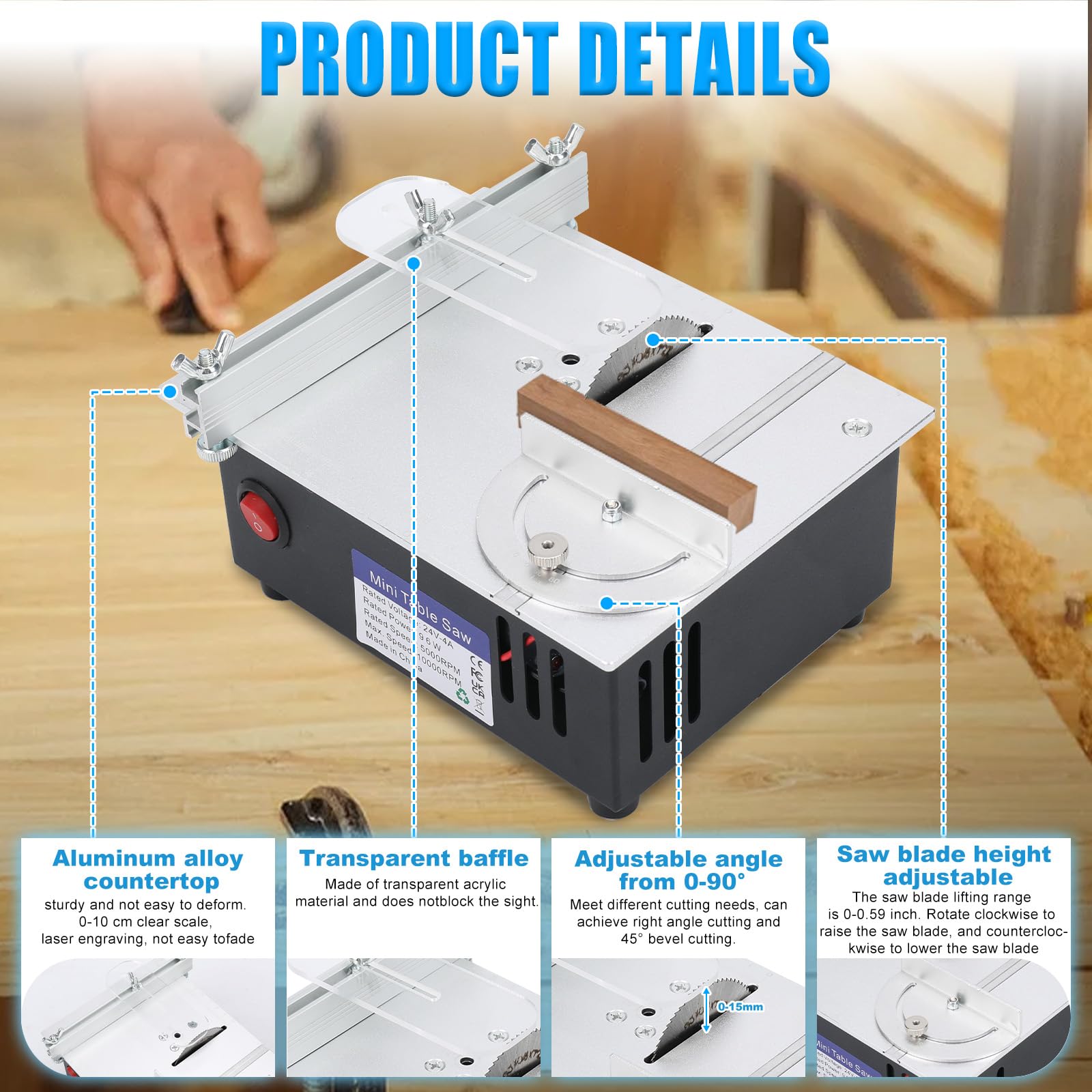 Mini Sega Circolare Da Tavolo 7 Velocità - Con 4 Lame, Altezza Regolabile 0.1-15mm, Per Modellismo E Fai Da Te - Foto 7