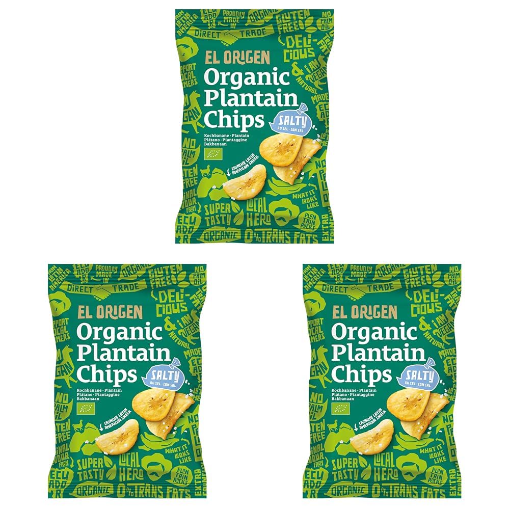 el origen food Kochbananen-Chips, gesalzen (80 g) - Bio (Packung mit 3)