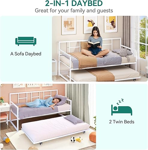 Miniatura 3 de YITAHOME Sofá cama con nido, cama individual de altura ajustable con nido extraíble, sofá cama con soporte de listones de acero para sala de estar y