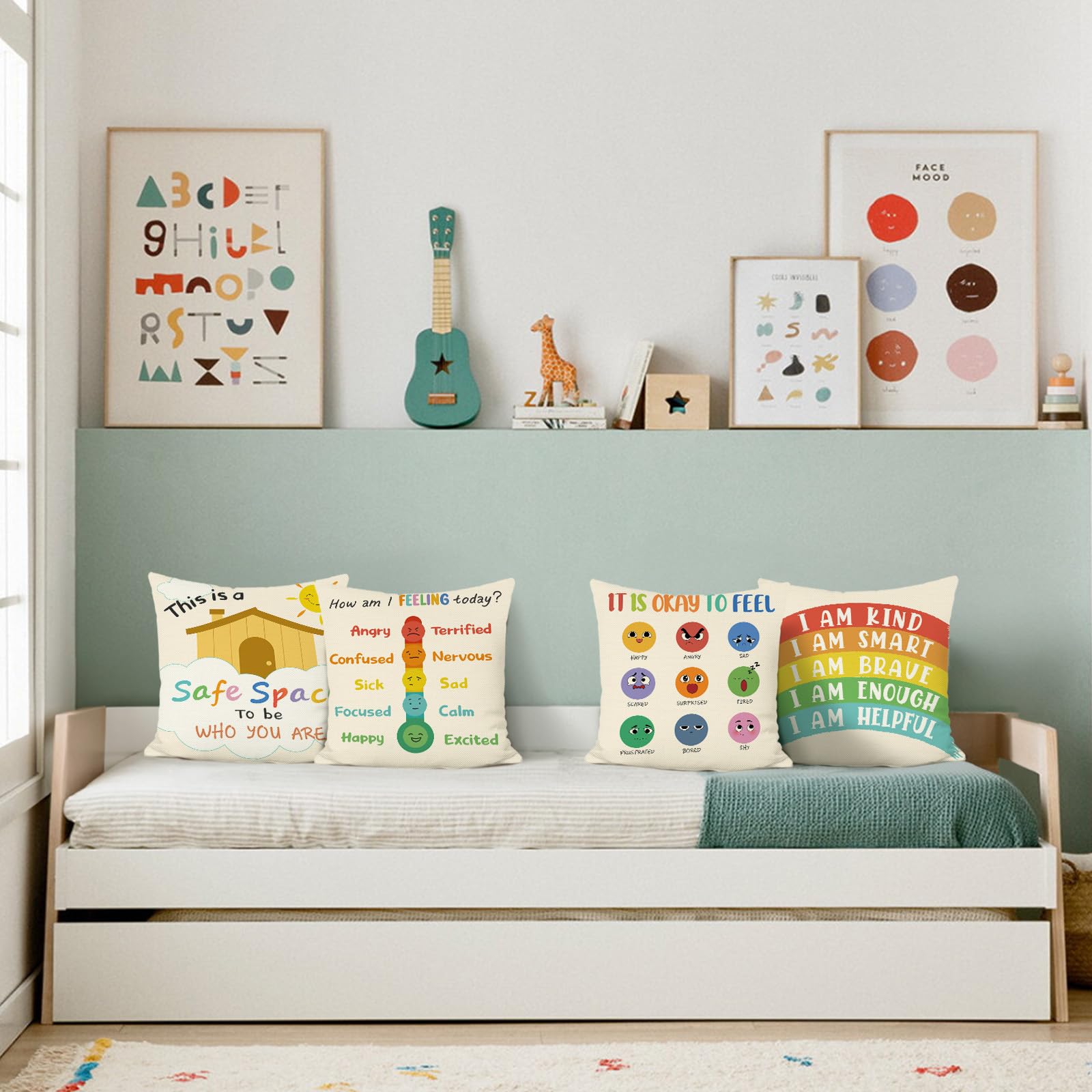 Bonhause Federe per Cuscini Arcobaleno Boho 45 x 45 cm Copricuscini Decorativi Sole Colorato Federa per Cuscino Divano Letto Casa Camera dei Bambini Decorazione Set di 4