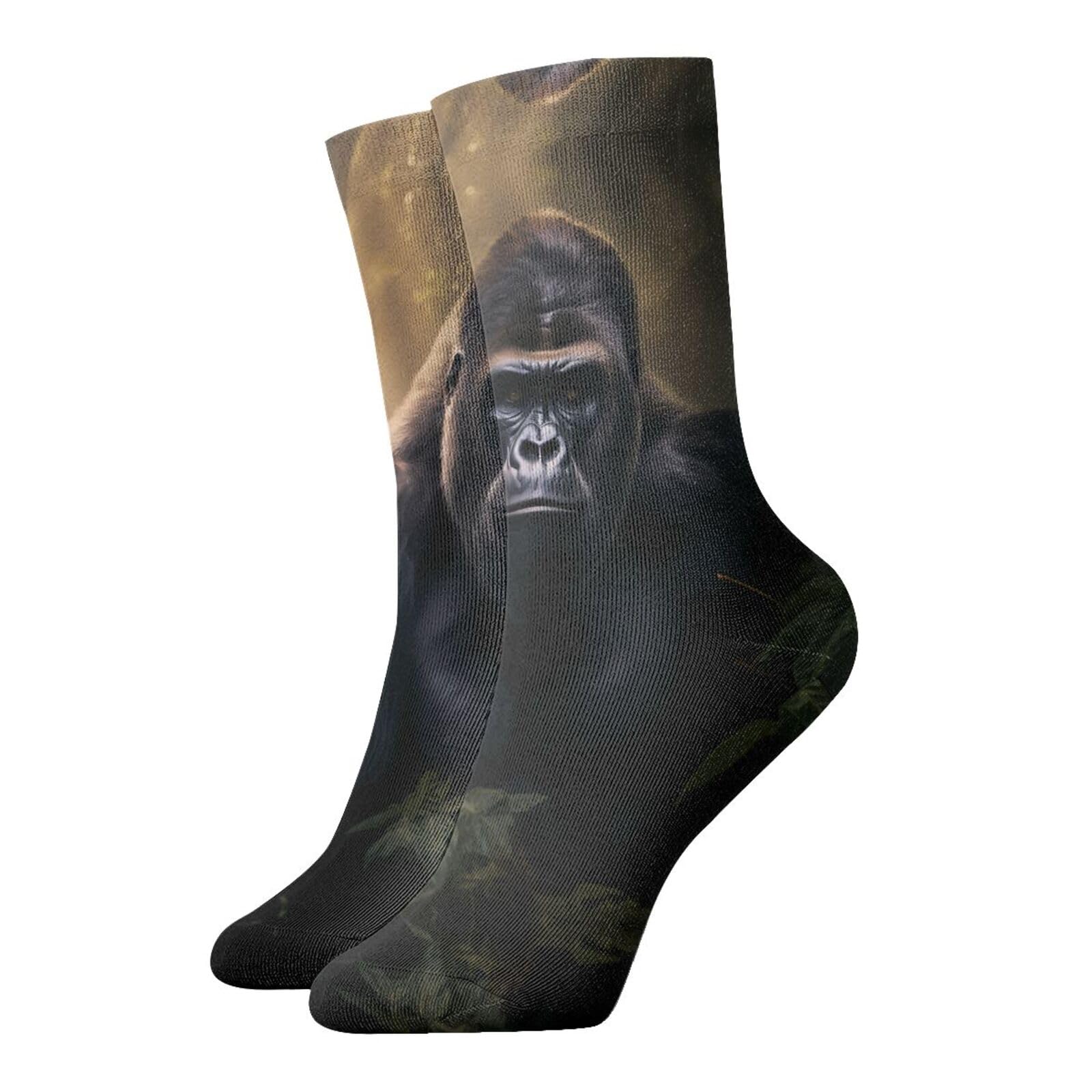 Wbqlsl Unisex White Gorillas Printed Casual Warm Socks, Comfortable And Breathable Mid-Calf Socks