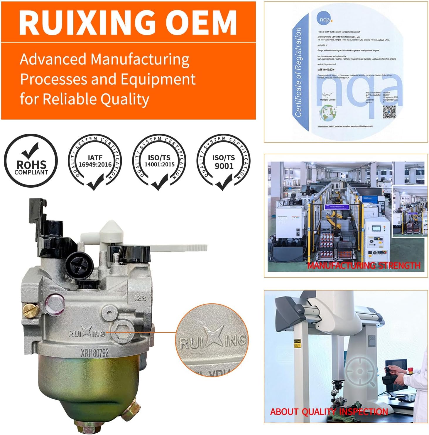 Ruixing OEM GX160 GX200 Carburetor for Honda GX120 GX140 GX160 GX168 GX200 5HP 5.5 hp 6.5HP Engine Predator 212cc Carb 196cc 163cc OHV 224cc Engine