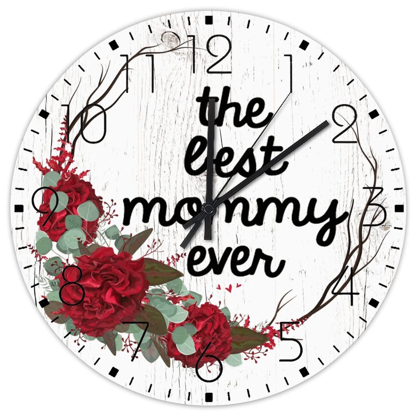 Horloge murale ronde en bois anti-bruit pour maison et porche