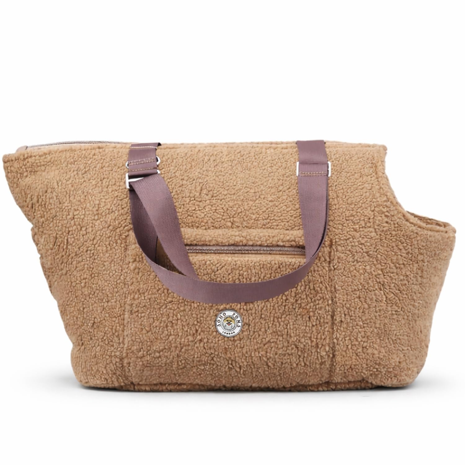 Soho Poms Carnaby Teddy Bear Pet Carrier (Medium) | Luxury Dog Handbag For Small Dogs, Puppy, Cats | Car Friendly Pet Travel Carrier Bag | Soft Teddy Fabric & Fleece Interior
