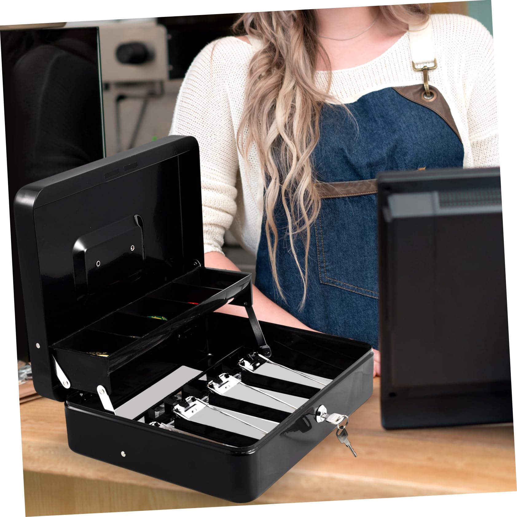 DOITOOL Caja Registradora De Metal Con Cerradura y Llaves Organizador De Dinero Para Caja De Seguridad Pequeña Bandeja Para Dinero Para Pequeñas y Doméstico