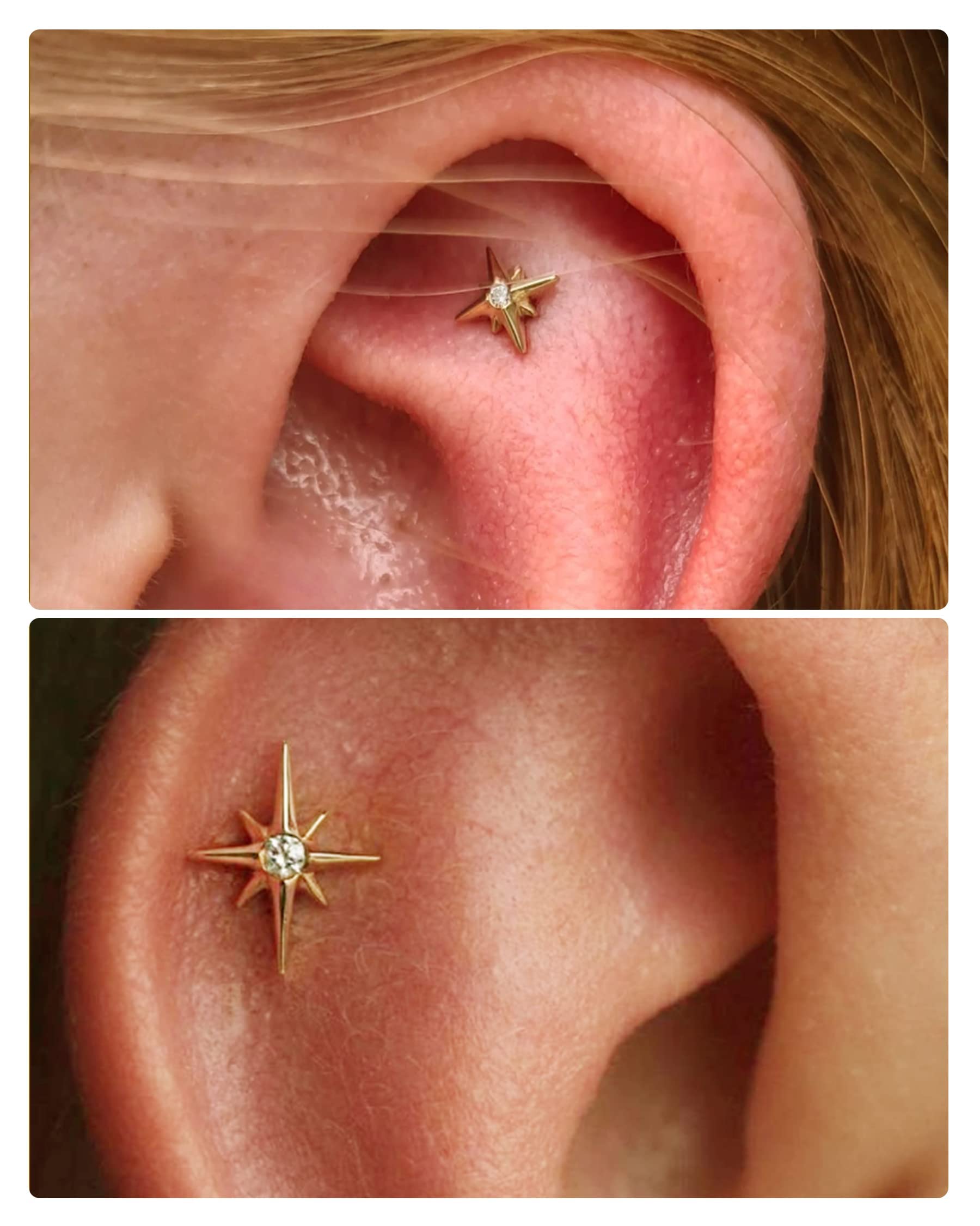 Melighting 16G Flat Back Helix Earring 14ct Gold Threadless Push-in Labret Stud Gold Tragus Earring Conch Stud Helix Piercing Jewelry Stud Earring for Women Girls