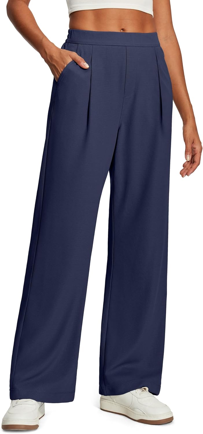 IUGA Wide Leg Pants Woman Pull on Dress Pants Women High Waisted Stretchy Work Pants Business Casual Trousers with Pockets