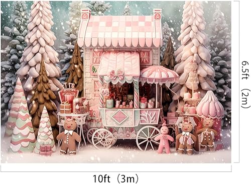 Miniatura 7 de Kate Telón de fondo de Navidad rosa nevado para carrito de tienda, árbol de Navidad, hombre de jengibre, tela impresa, fondo de tela, accesorios de
