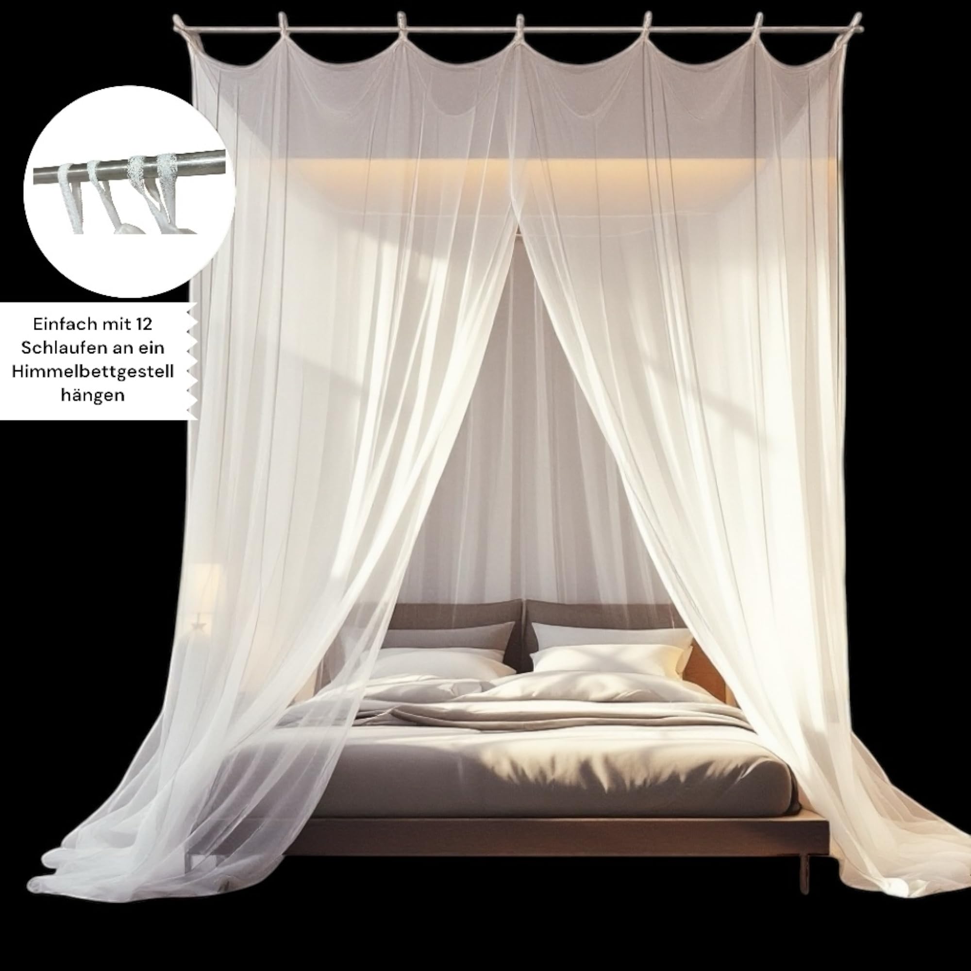 Letto a baldacchino con zanzariera, quadrato, 220 x 200 x 210 cm, con gancio, tassello, borsa da viaggio, per letto matrimoniale e singolo, zanzariera per viaggi e casa