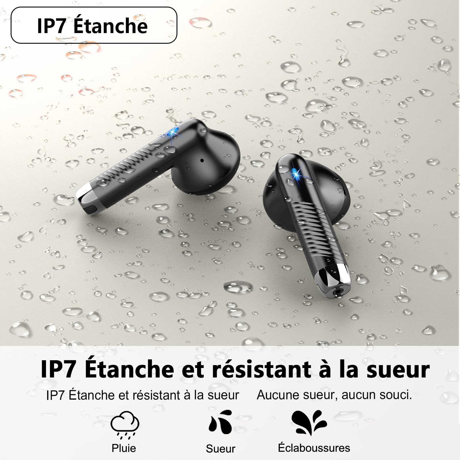 Ecouteurs Bluetooth sans Fil, Écouteurs Bluetooth 5.4 2025 Écouteurs sans Fil avec 4 ENC Réduction de Bruit Mic, IP7 Étanches Oreillette Bluetooth 56H Stéréo USB-C Casque Bluetooth pour Sport/Travail