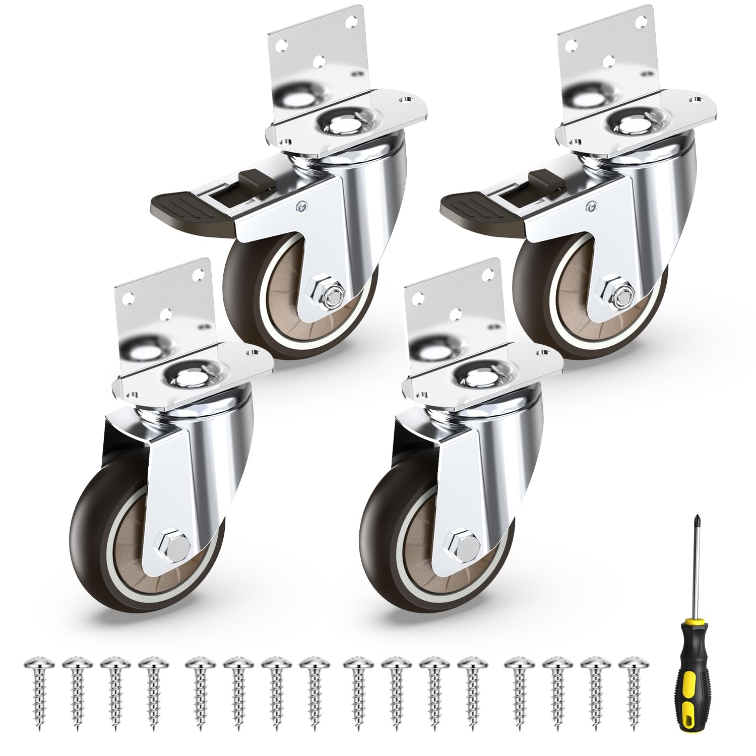 HOLKIE 3 Inch Caster Wheels Heavy Duty with Thickened L Shaped Plate,Swivel Side Mount Casters Set of 4 Supporting 660 LBS,Ideal Rubber Castor Wheels