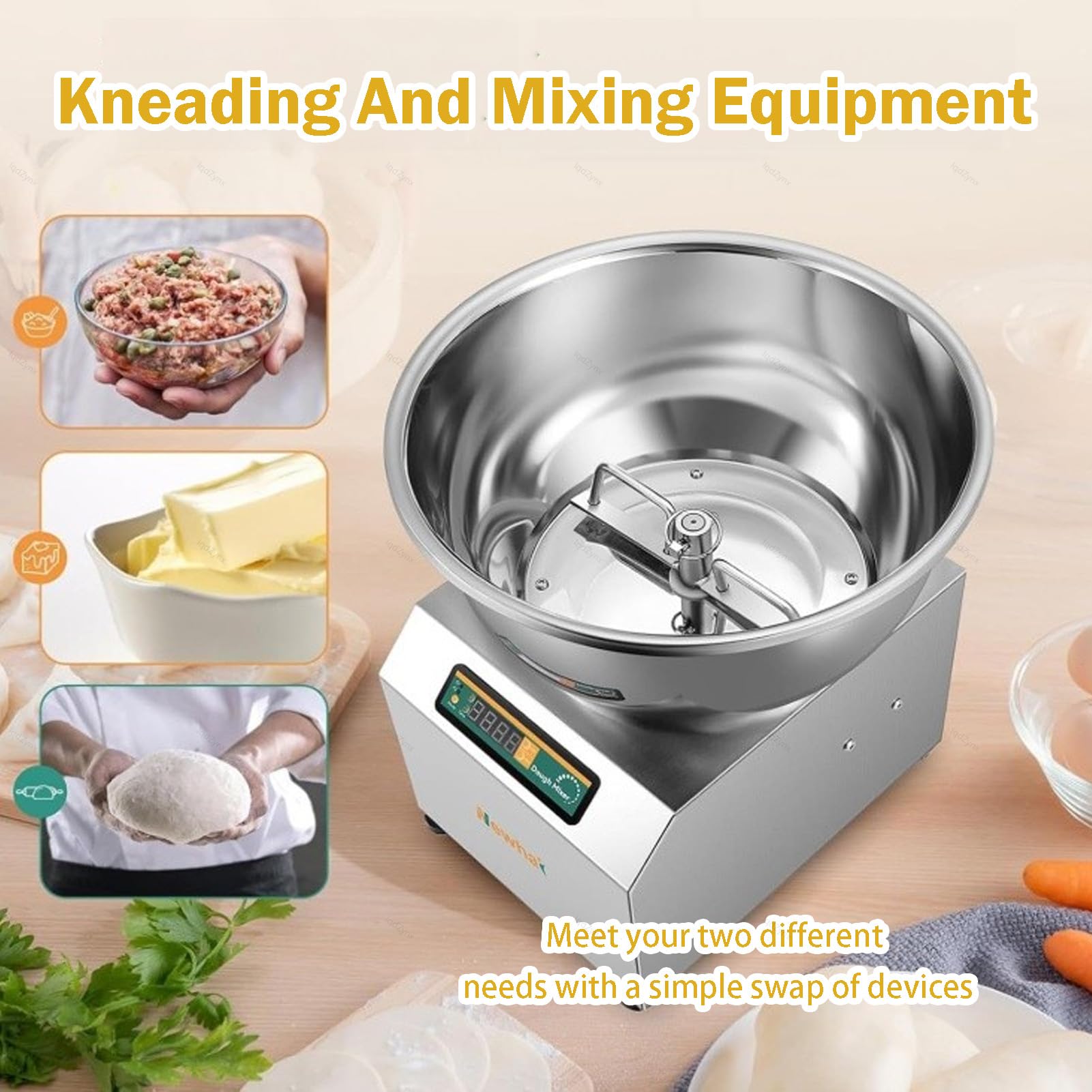 Impastatrice Commerciale per Pizza/Pane 5 kg/8 kg, impastatrice a Spirale da 2200 W con Timer, Ciotola in Acciaio Inox, Macchina per impastare 8KG/18QT