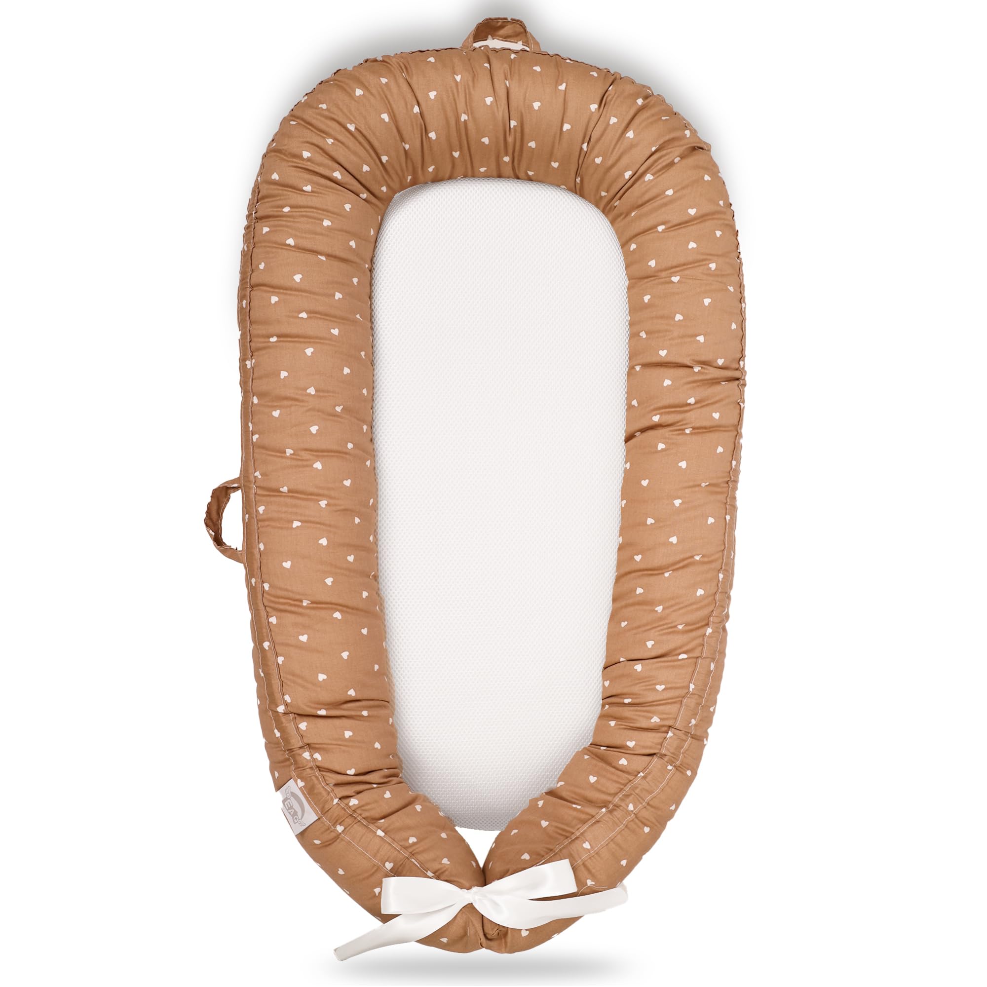 EAQBaby Lounger Baby Nest for Co Sleeping Baby Bassinet Soft Breathable Perfect for Newborn Gift 100% Cotton Napping or Traveling for 0-12 Months (Brown)