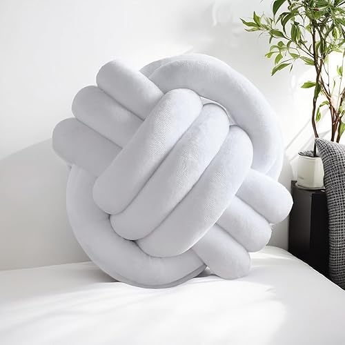 Almohada de nudo suave para decoración del hogar, cojín de felpa anudada hecha a mano, almohada redonda anudada para decoración de dormitorio, color